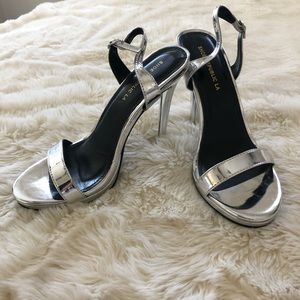 Metallic silver heels